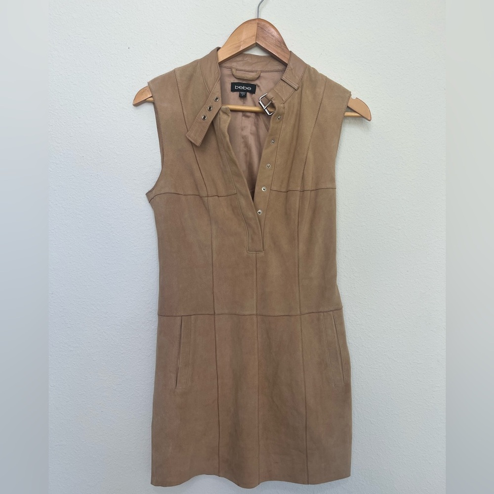Bebe Genuine Suede Leather mini dress with pockets- Size 0